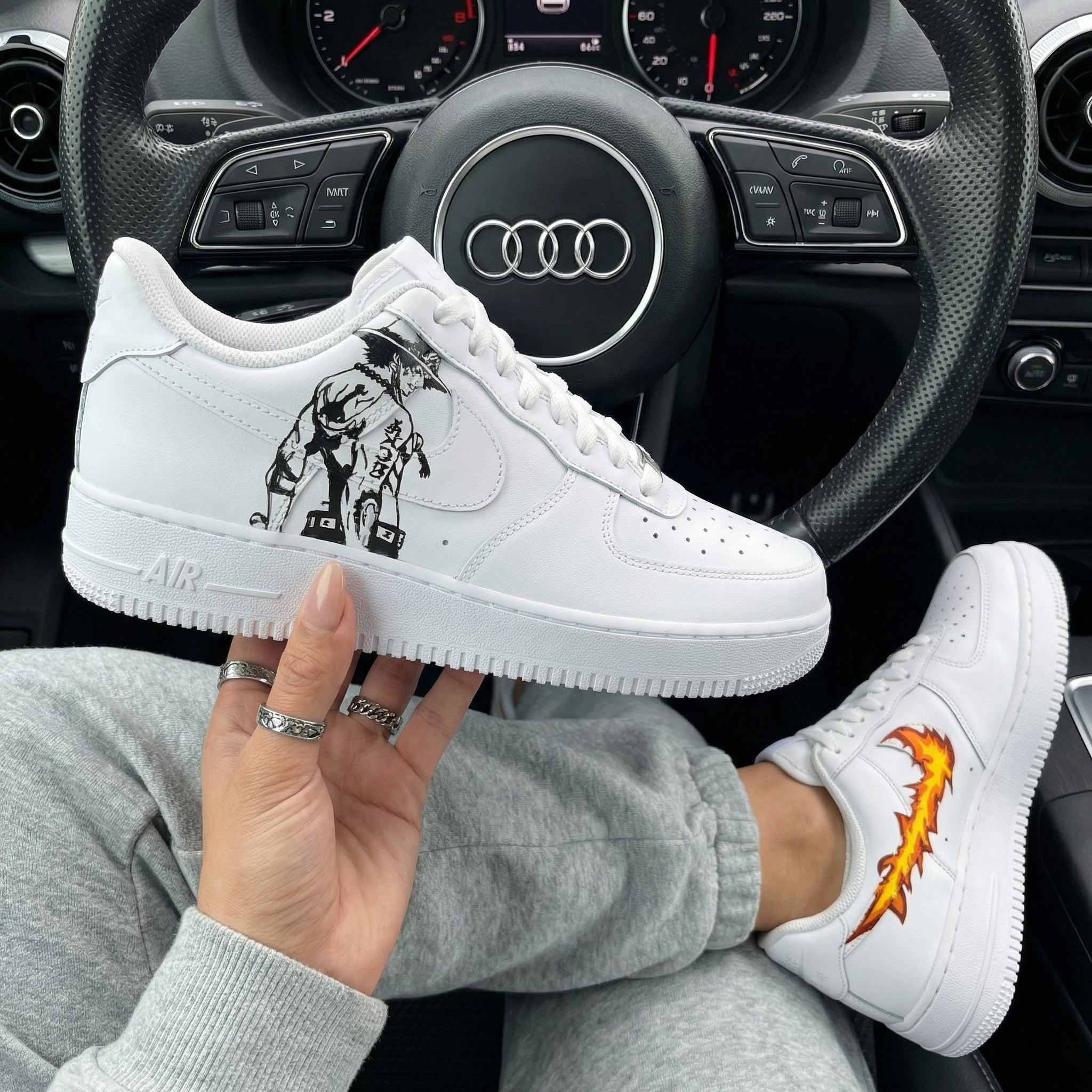 Black Orange Anime Character Flame Custom Air Force 1-shecustomize