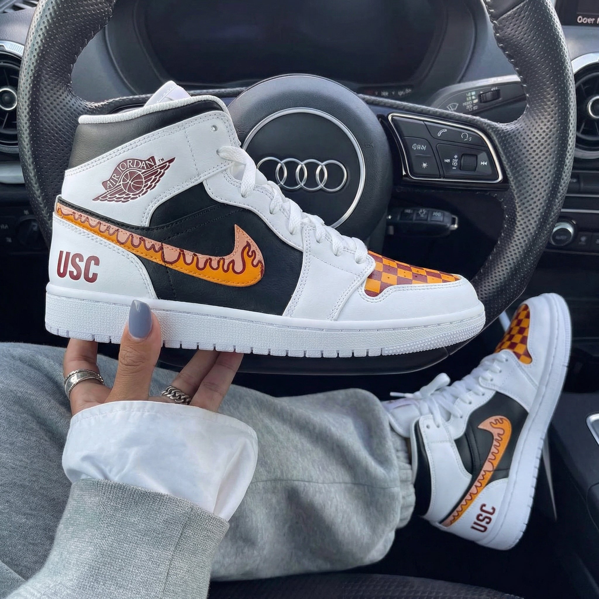 Black Orange Checkered Custom Air Jordan 1-shecustomize