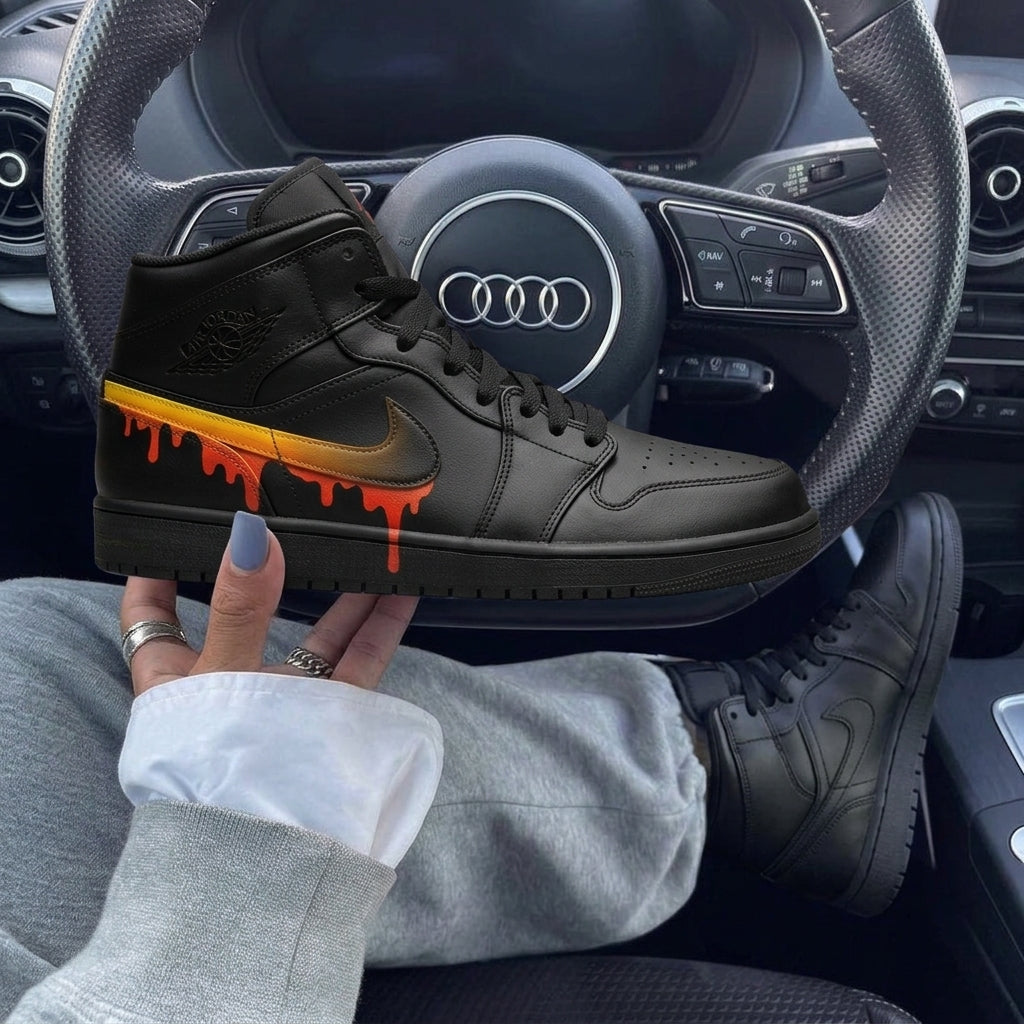 Black Orange Yellow Dripping Custom Air Jordan 1-shecustomize