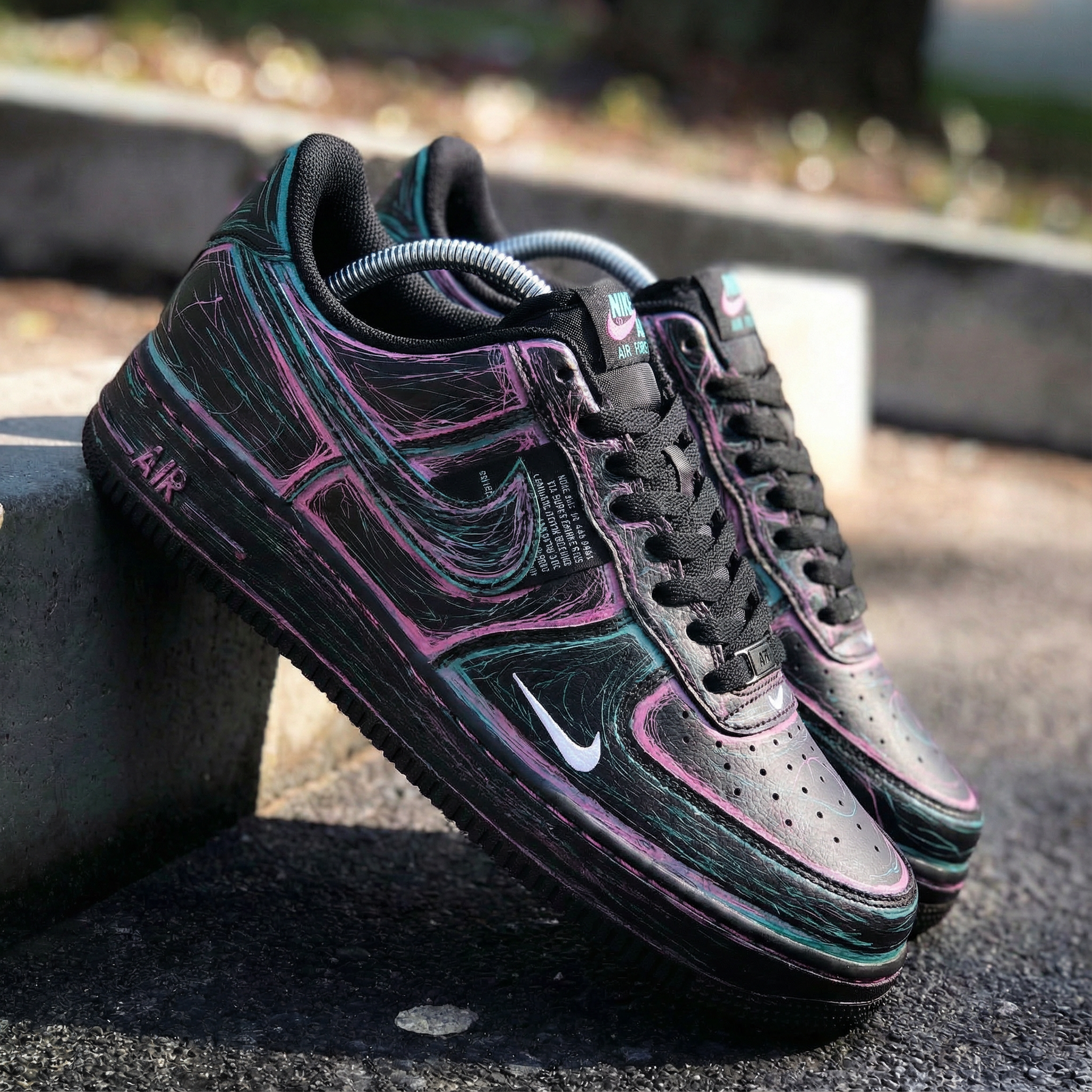 Black Pink Teal Swirl Custom Air Force 1-shecustomize