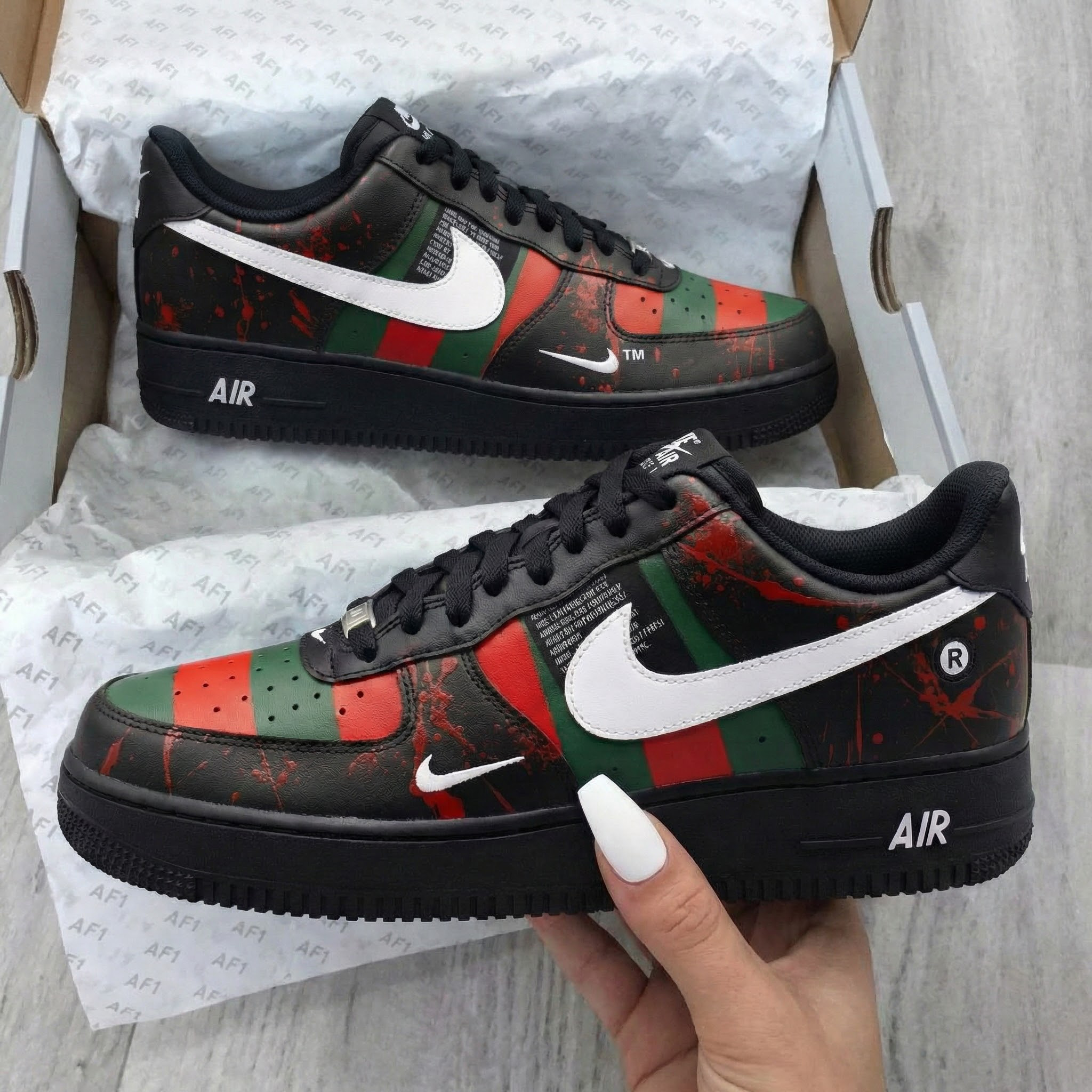 Black Red Green Striped Splatter Custom Air Force 1-shecustomize