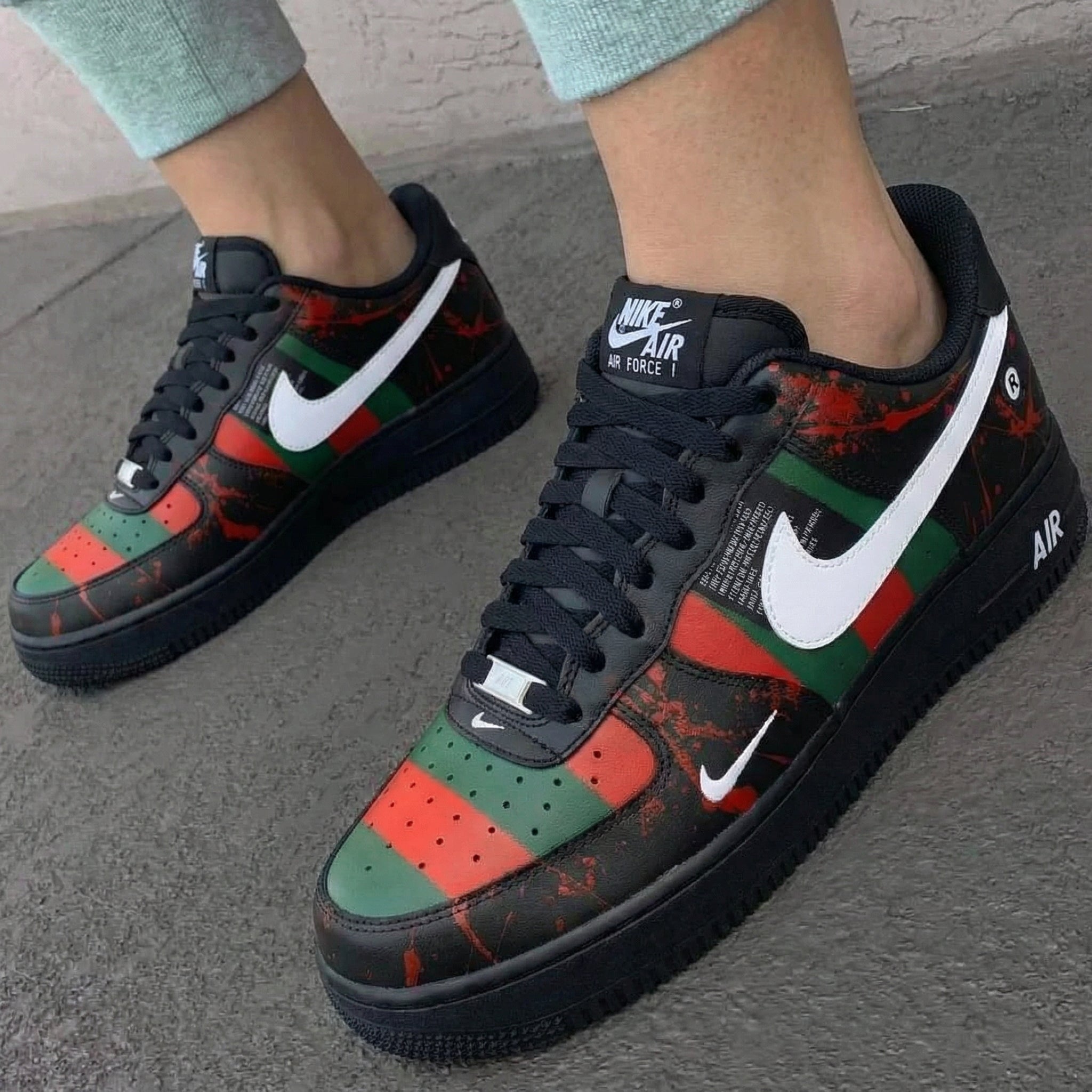 Black Red Green Striped Splatter Custom Air Force 1-shecustomize