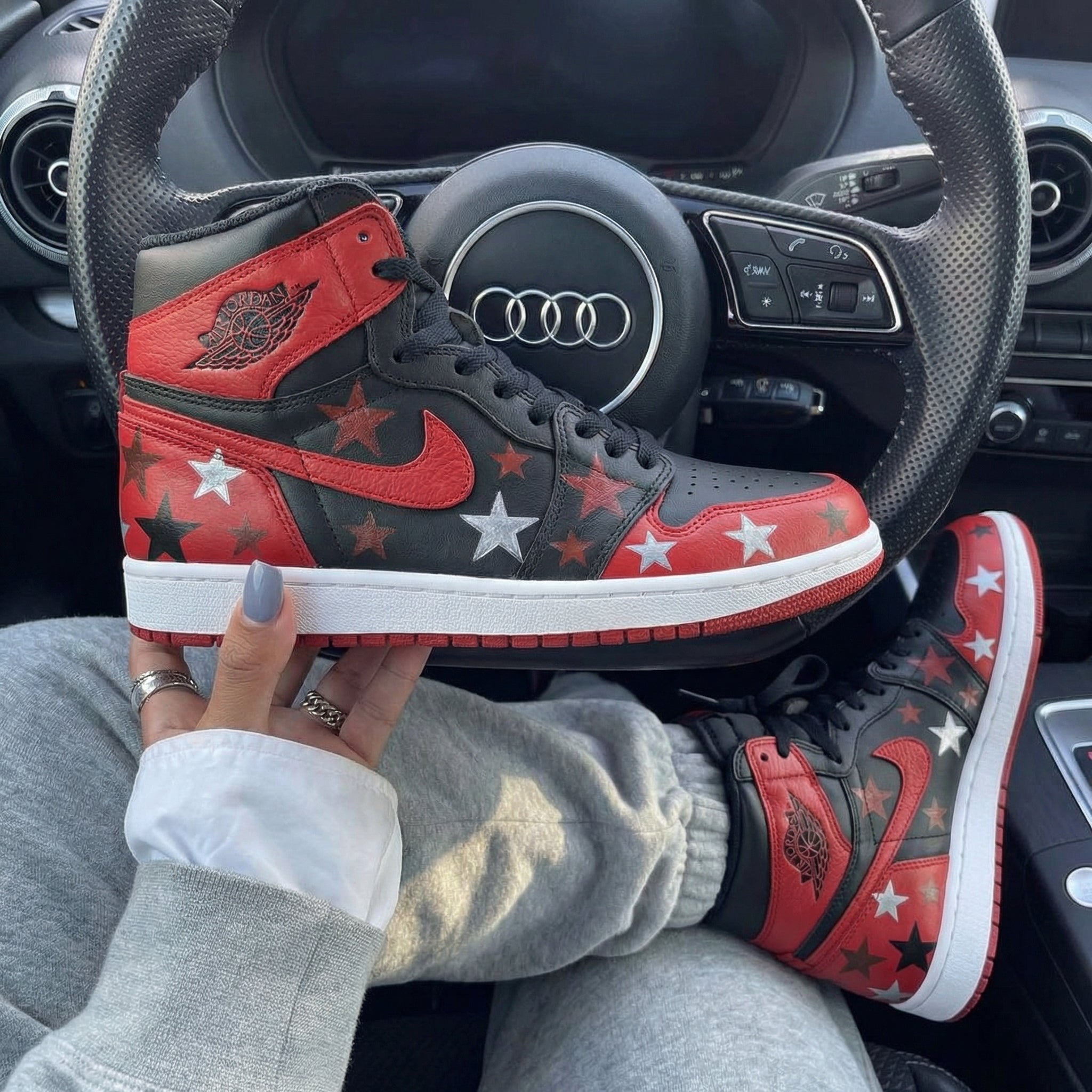 Black Red Stars Custom Air Jordan 1-shecustomize