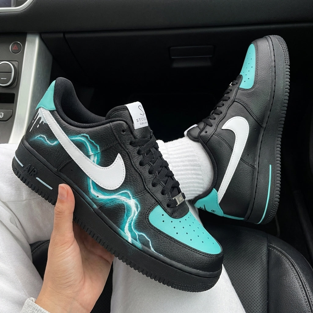 Black Tiffany Blue Lightning Drip Custom Air Force 1-shecustomize