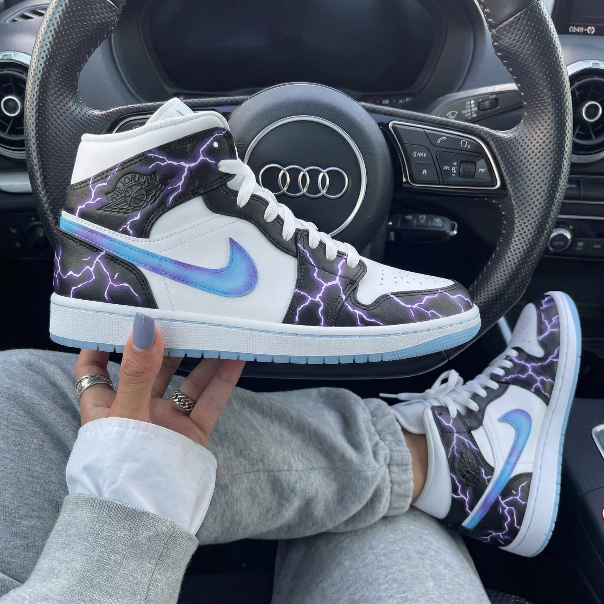 Black White Purple Lightning Custom Air Jordan 1-shecustomize
