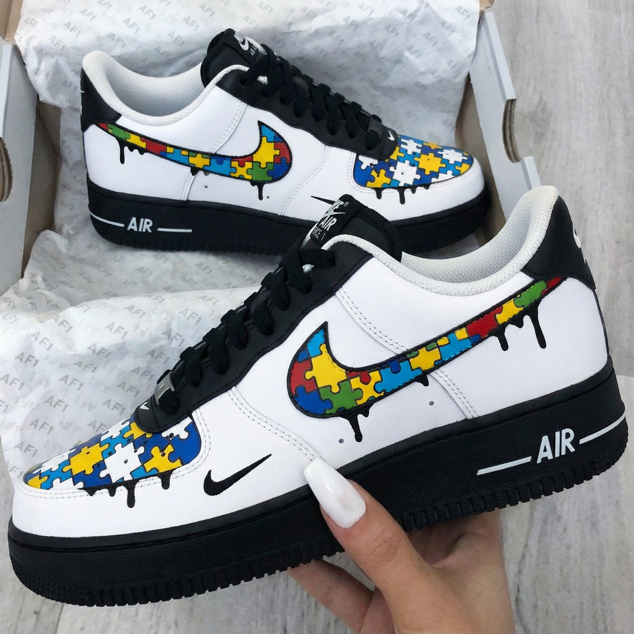 Black White Puzzle - Pattern Custom Air Force 1-shecustomize