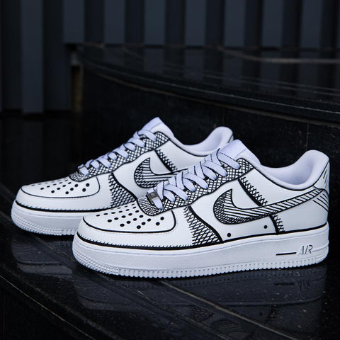 Black White Sketch Air Force 1s Custom Shoes Sneakers – SHECUSTOMIZE