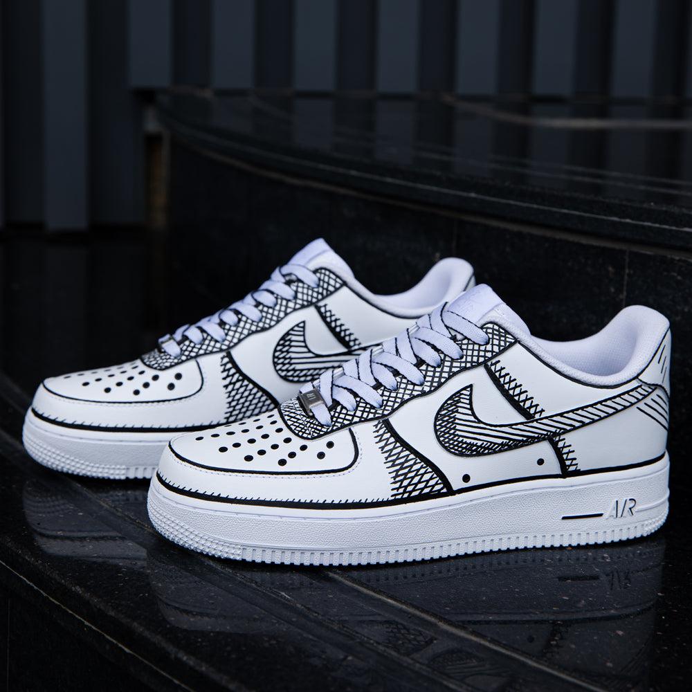 Black White Sketch Air Force 1s Custom Shoes Sneakers-shecustomize