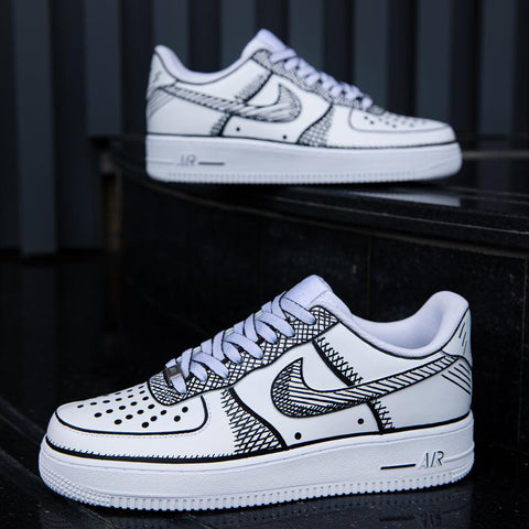 Black White Sketch Air Force 1s Custom Shoes Sneakers – SHECUSTOMIZE