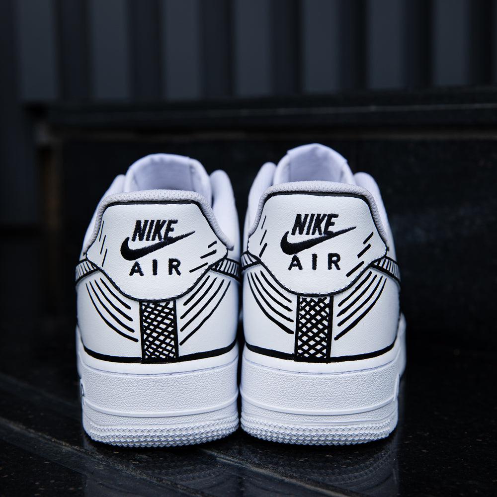 Black White Sketch Air Force 1s Custom Shoes Sneakers SHECUSTOMIZE Black white sketch air force 1s custom shoes sneakers shecustomize
