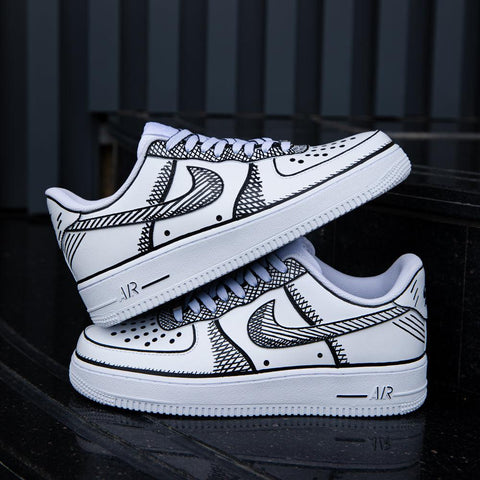 Black White Sketch Air Force 1s Custom Shoes Sneakers – SHECUSTOMIZE