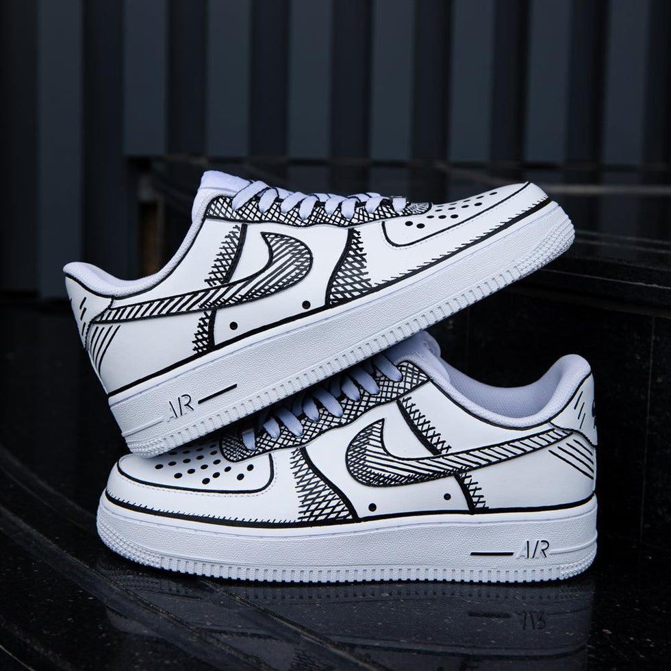 Black White Sketch Air Force 1s Custom Shoes Sneakers – Shecustomize