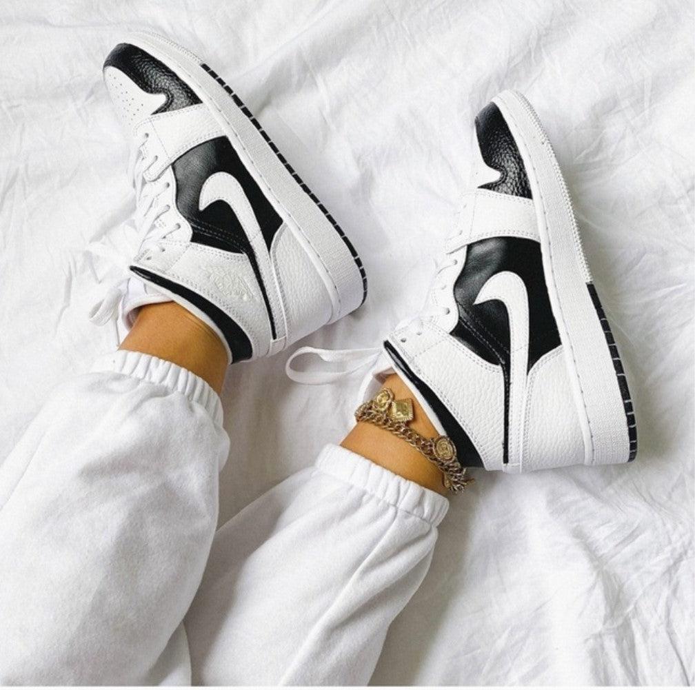 Black White Swoosh Custom Air Jordan 1-shecustomize