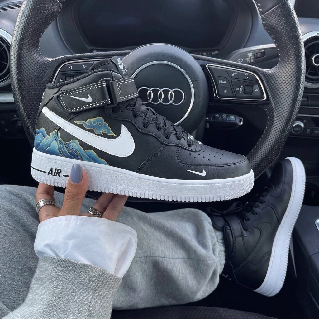 Black With Blue Mountains Clouds Custom Air Force 1-shecustomize