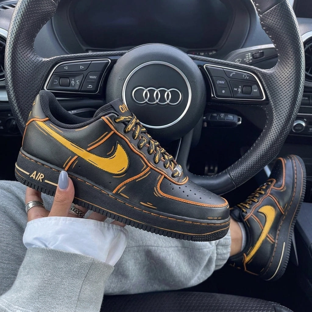 Black Yellow Orange Comic Style Custom Air Force 1-shecustomize
