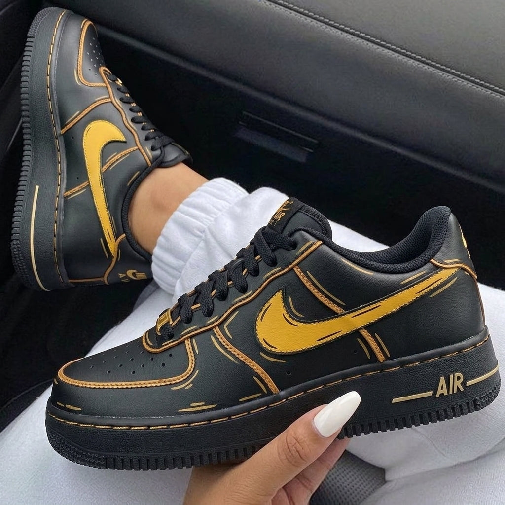 Black Yellow Orange Comic Style Custom Air Force 1-shecustomize