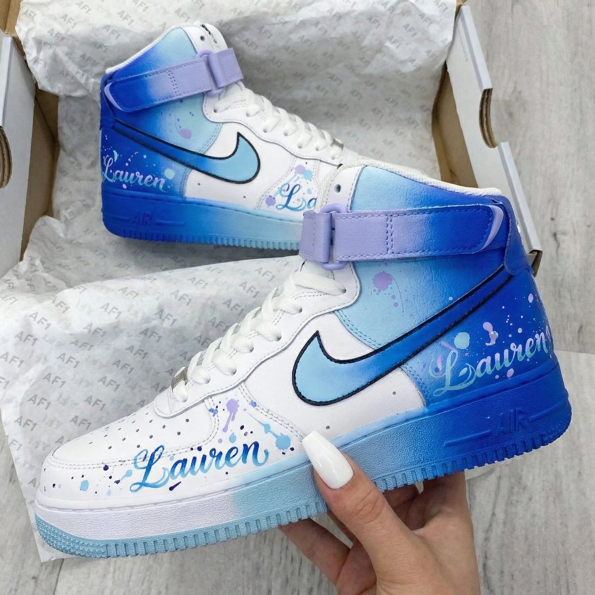 Blue Baby - Blue Purple Splatter Custom Air Force 1-shecustomize