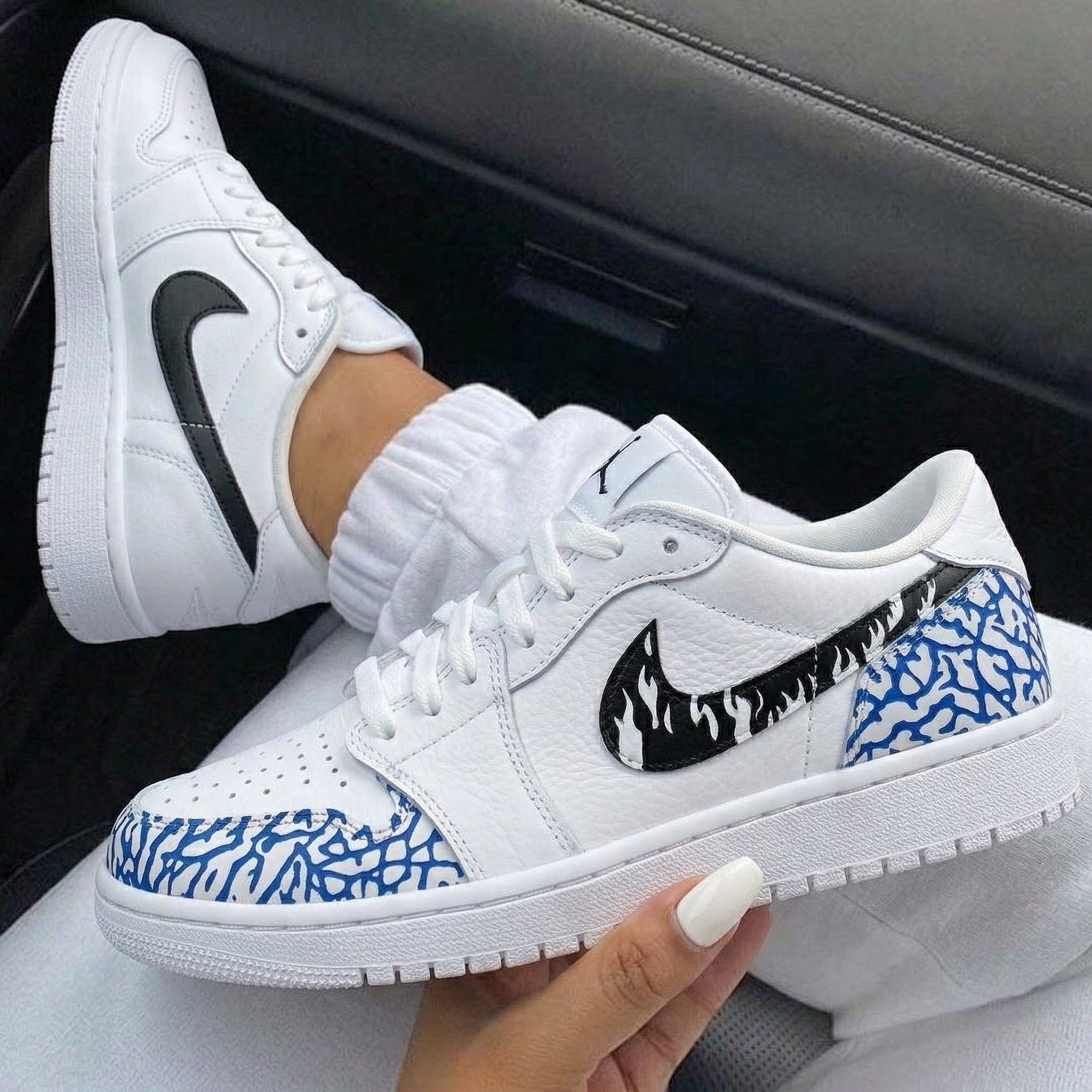 Blue Black Flame Crackle Custom Air Jordan 1-shecustomize