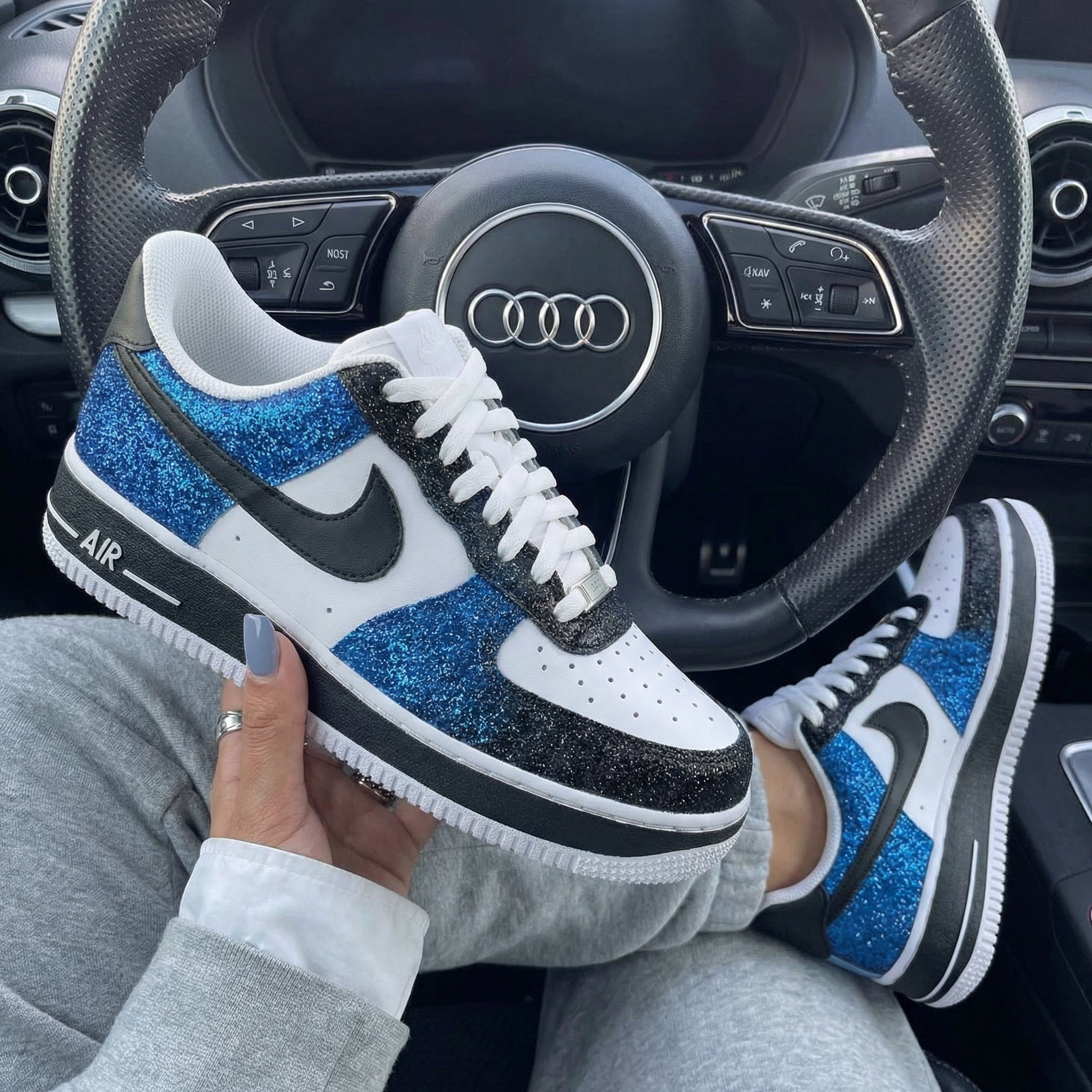 Blue Black Glitter Custom Air Force 1-shecustomize