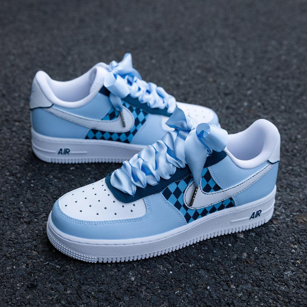 Blue Checkerboard Air Force 1s Custom Shoes Sneakers SHECUSTOMIZE