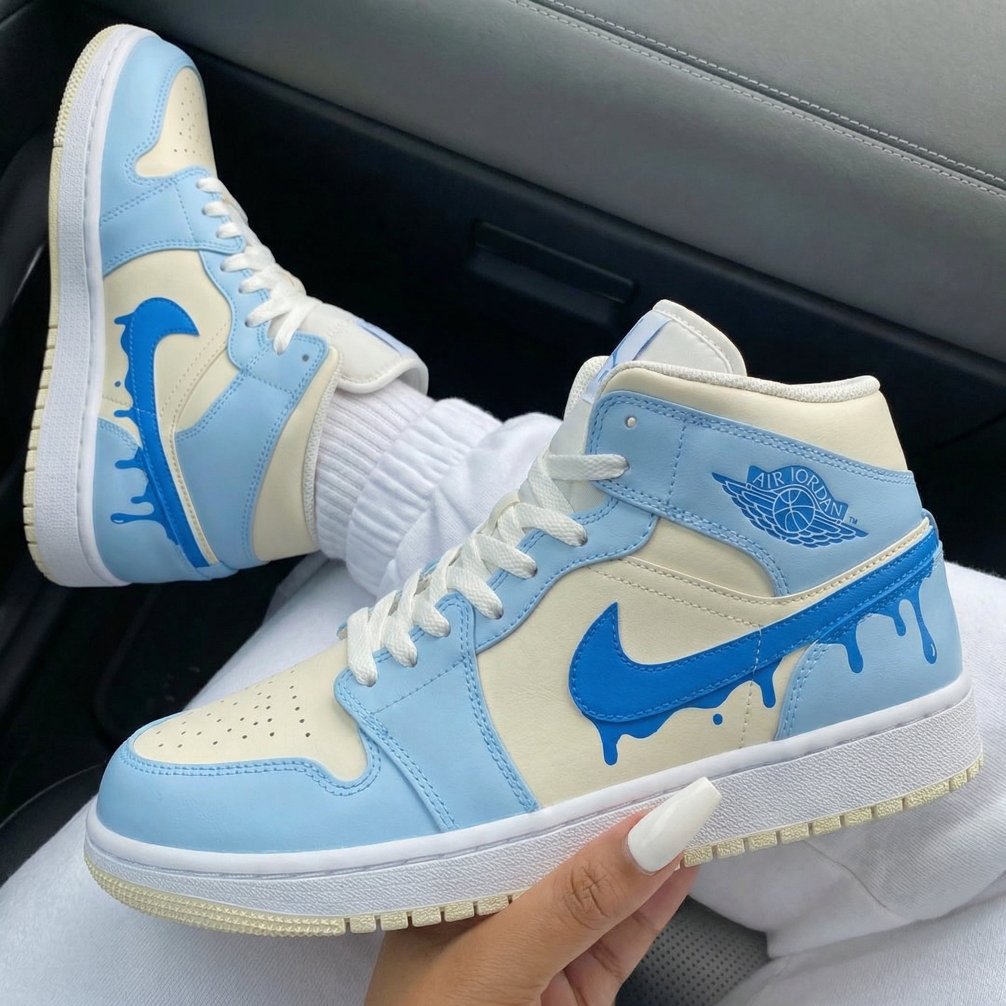 Blue Cream Drip Custom Air Jordan 1-shecustomize