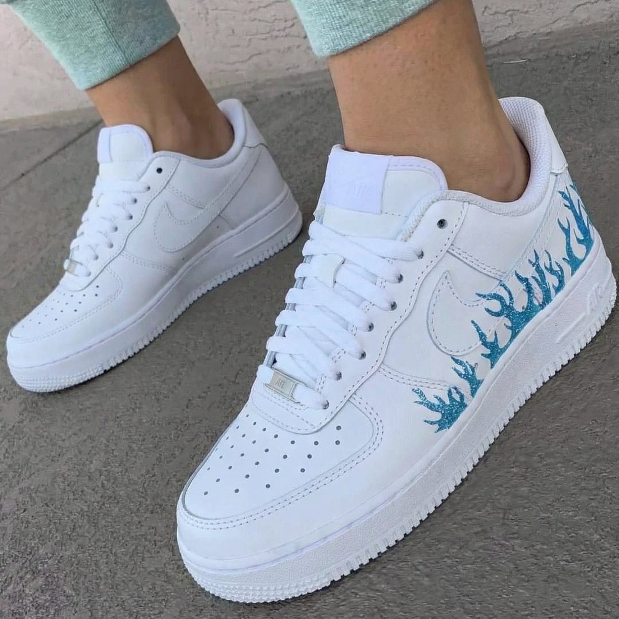 Blue Glitter Flame Custom Air Force 1-shecustomize