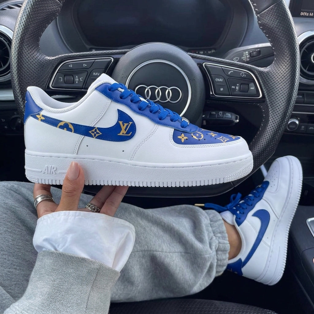 Blue Gold LV Custom Air Force 1-shecustomize