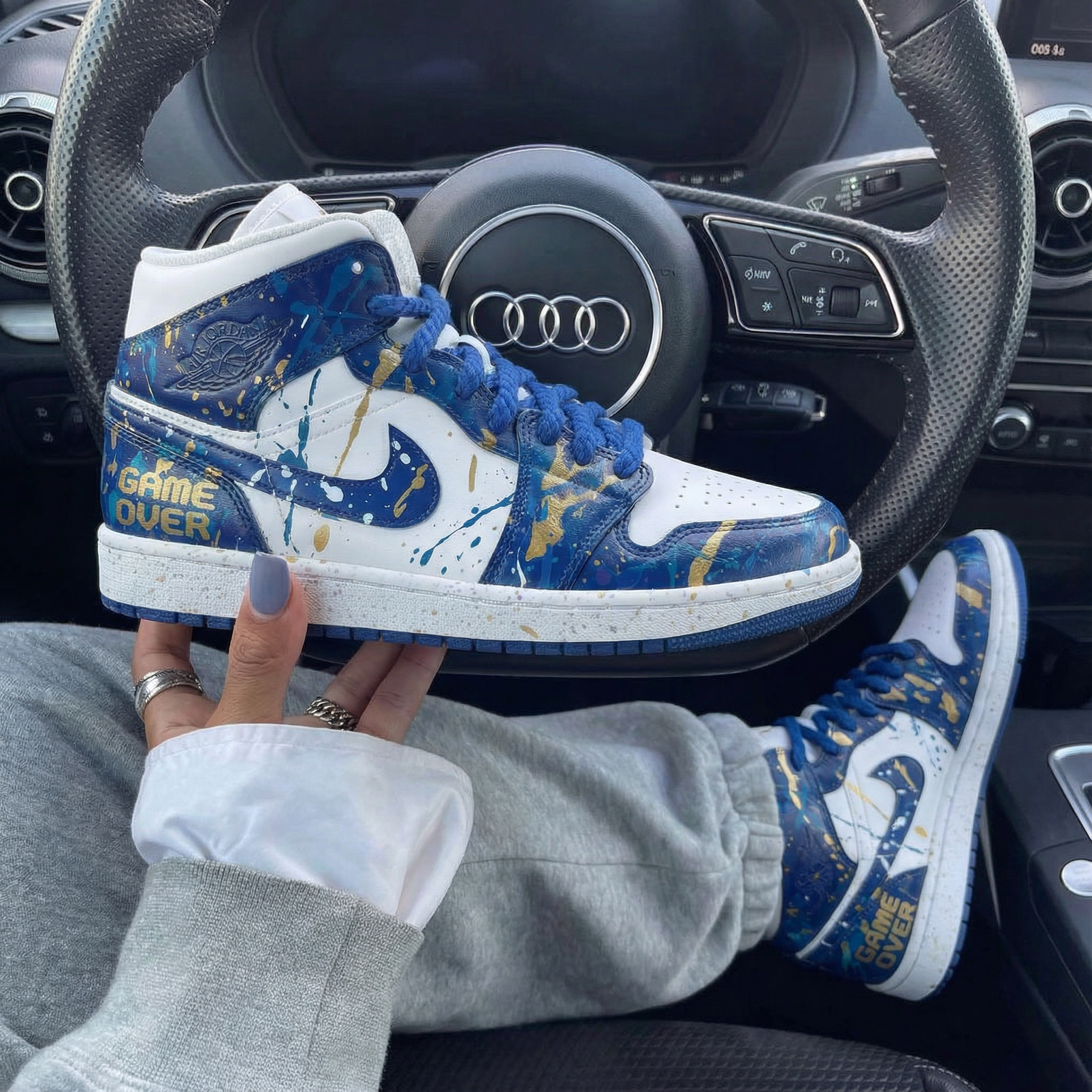Blue Gold Splatter Custom Air Jordan 1-shecustomize