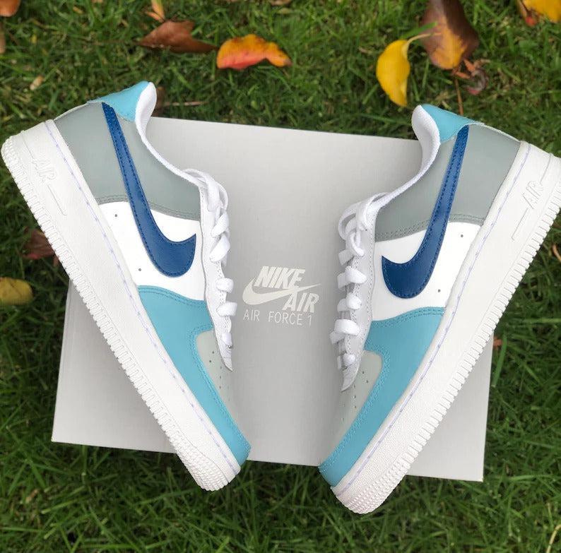 Blue and Gray CUSTOM Air Force 1's-shecustomize