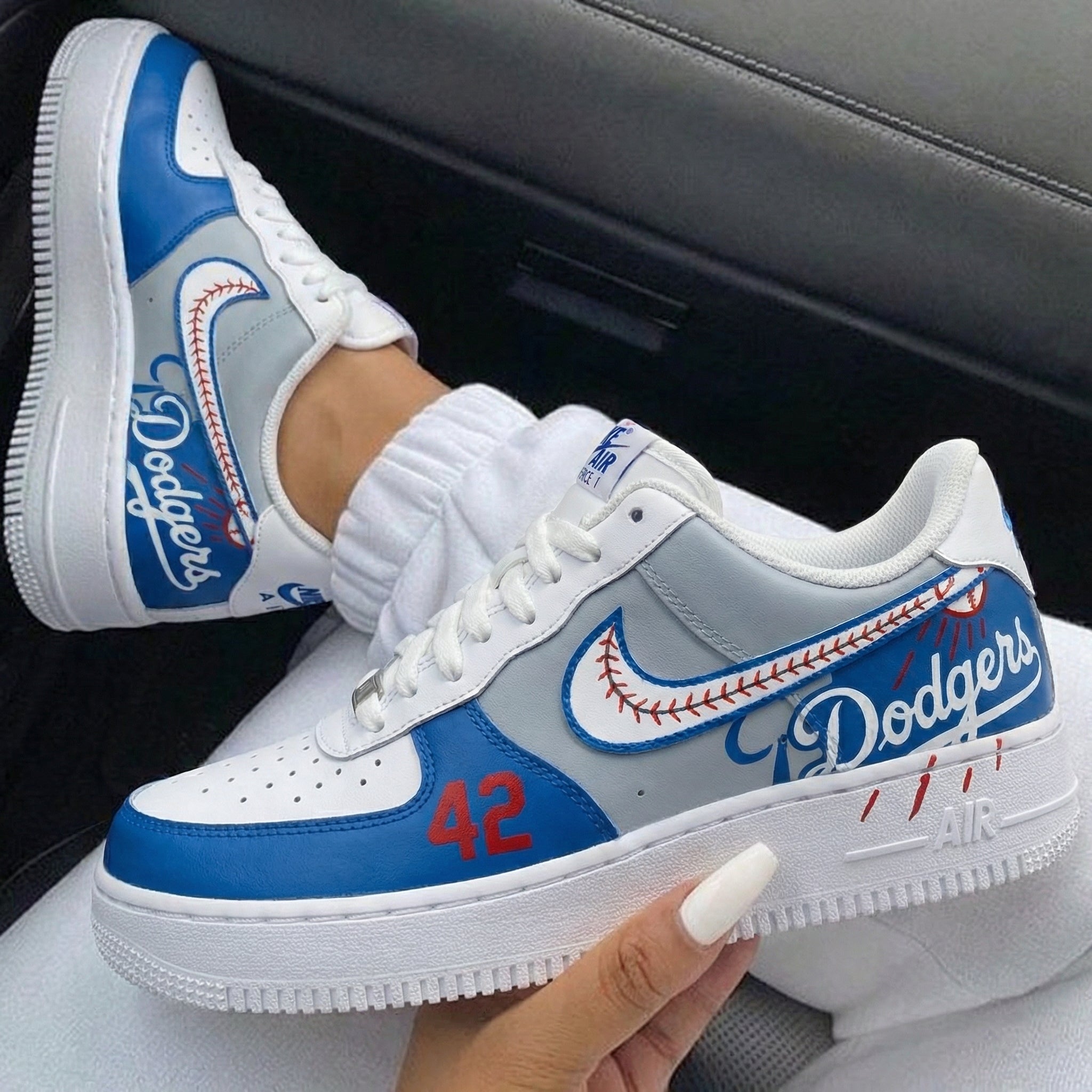 Blue Gray Dodgers Baseball 42 Custom Air Force 1-shecustomize