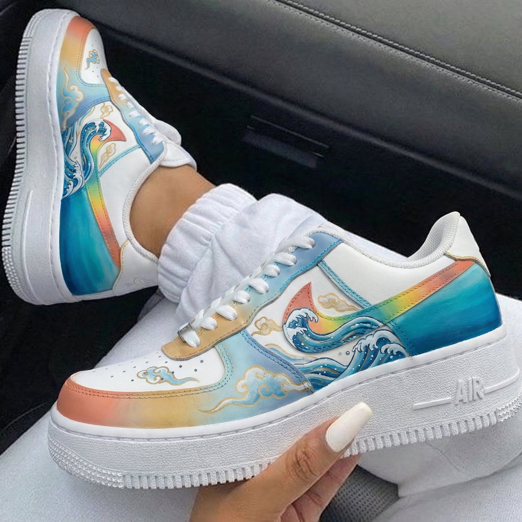 Blue Orange Wave themed Custom Air Force 1-shecustomize