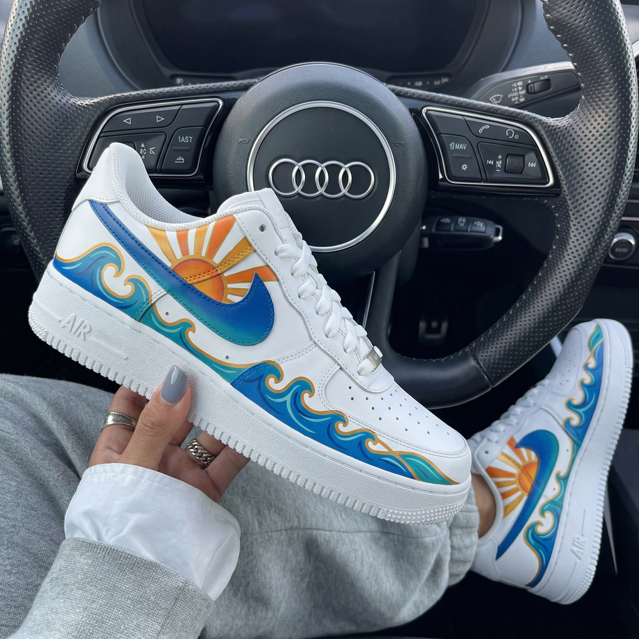 Blue Orange Waves Sun Custom Air Force 1-shecustomize