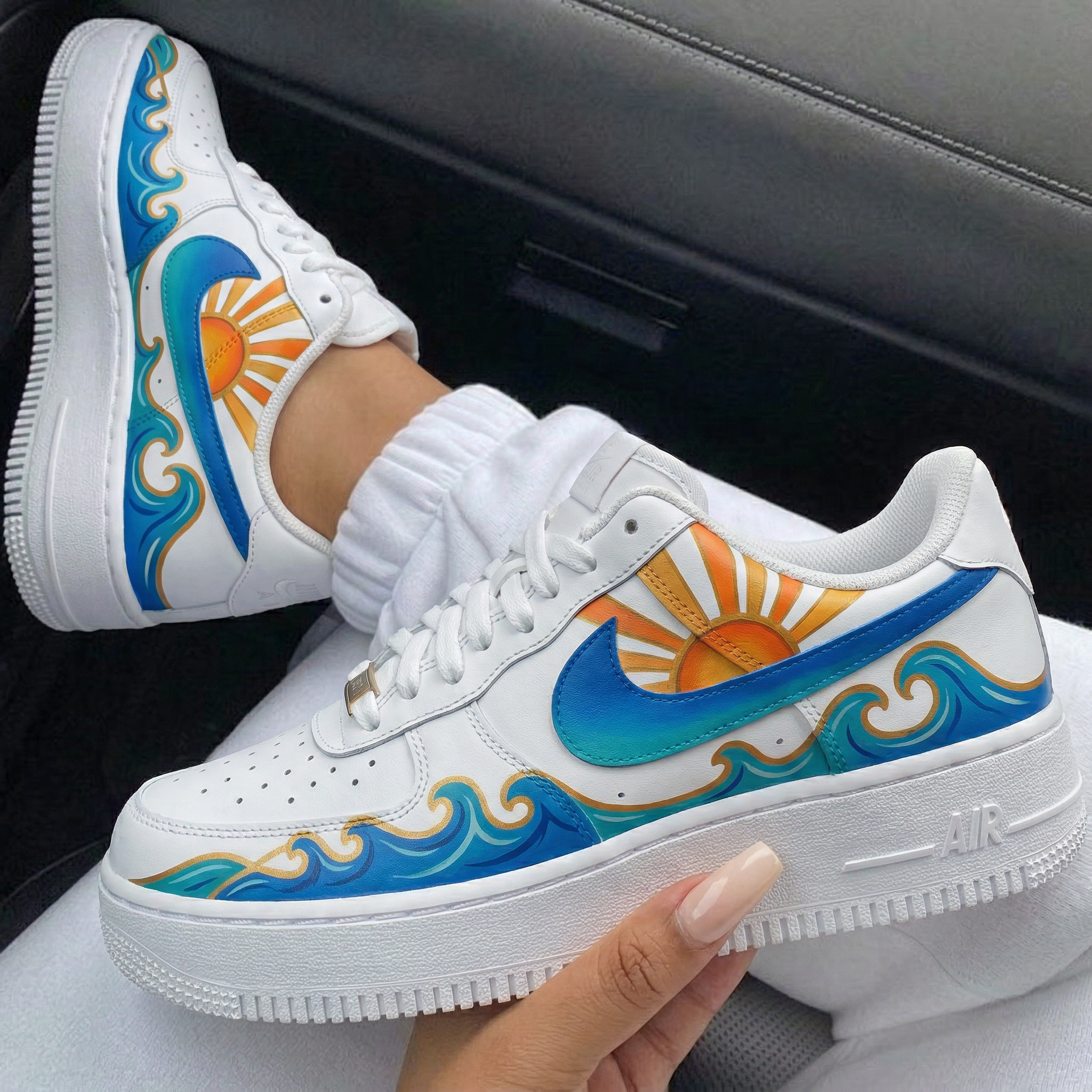 Blue Orange Waves Sun Custom Air Force 1-shecustomize