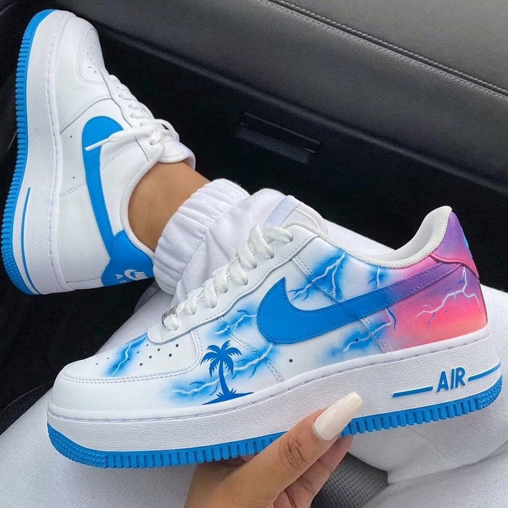 Blue Pink Lightnings Palm Tree Custom Air Force 1-shecustomize