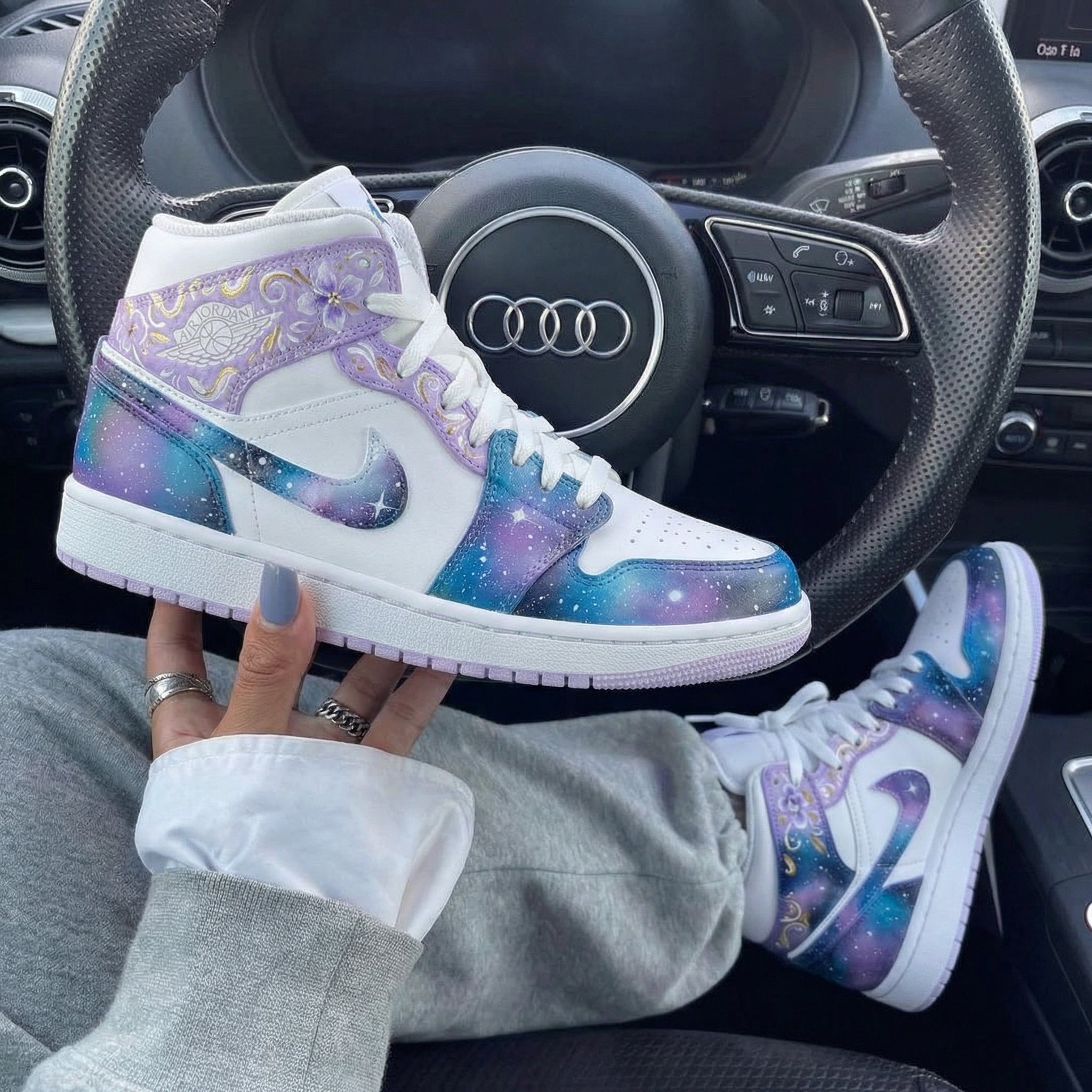 Blue Purple Galaxy Floral Custom Air Jordan 1-shecustomize