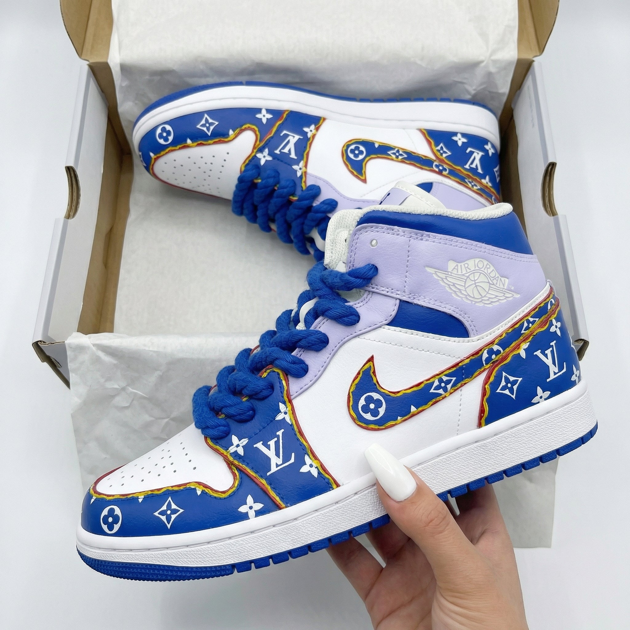 Blue Purple LV Print Custom Air Jordan 1-shecustomize