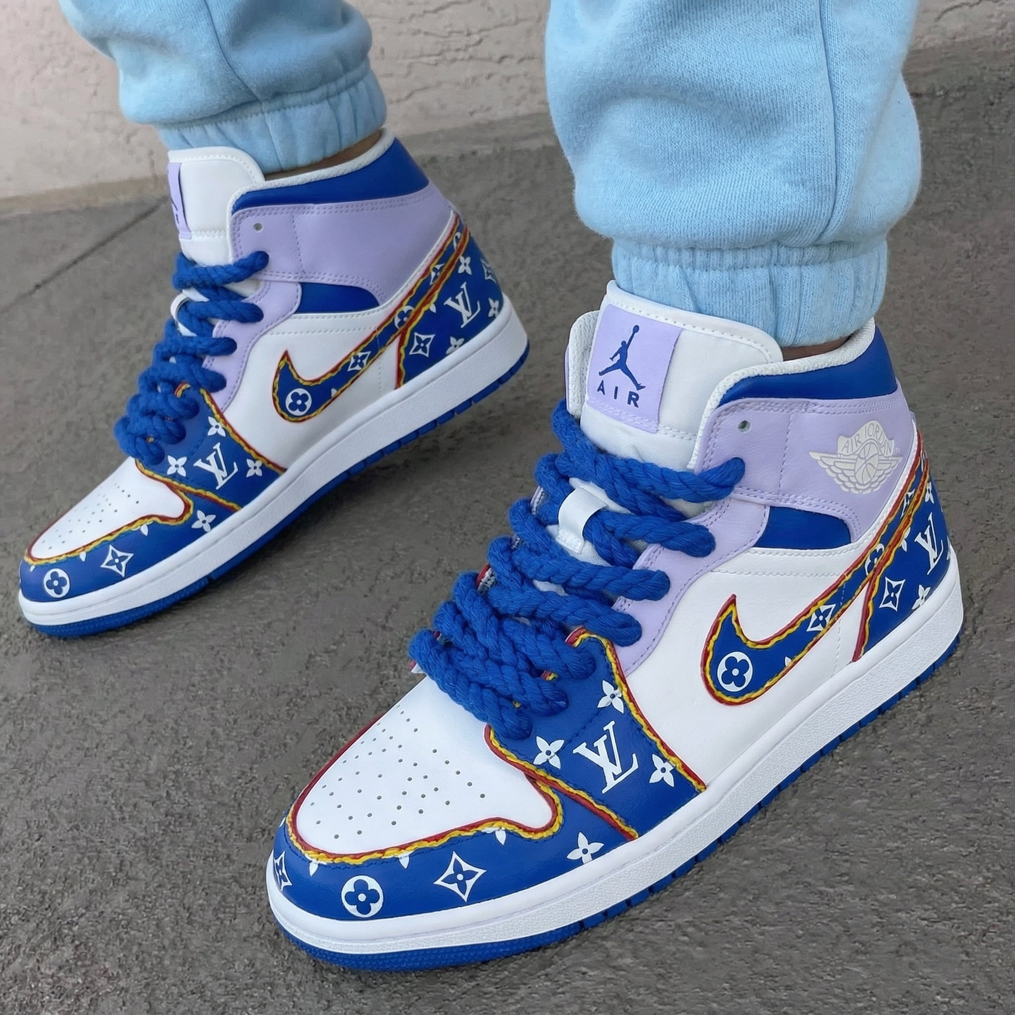 Blue Purple LV Print Custom Air Jordan 1-shecustomize