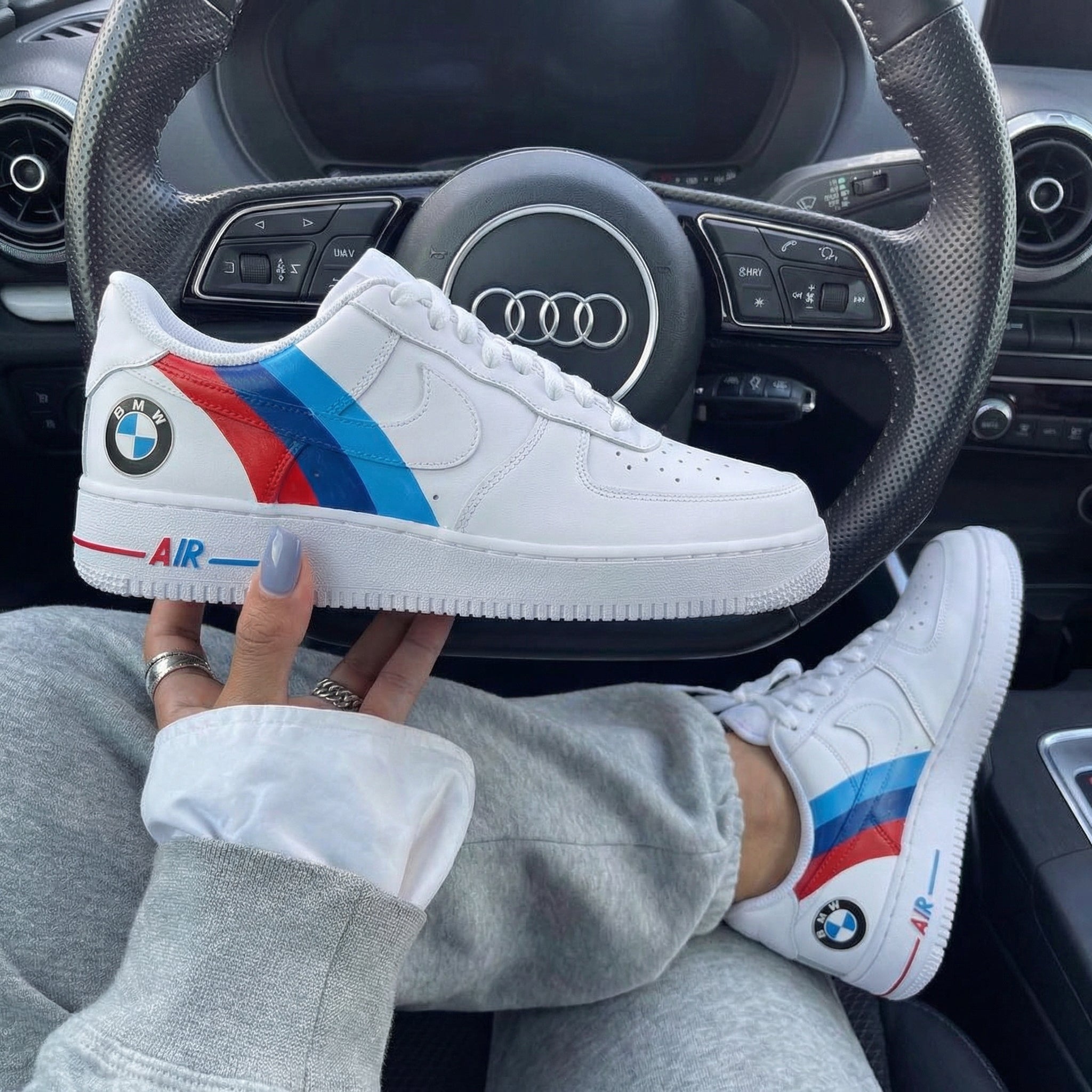 Blue Red BMW Logo Stripe Custom Air Force 1-shecustomize