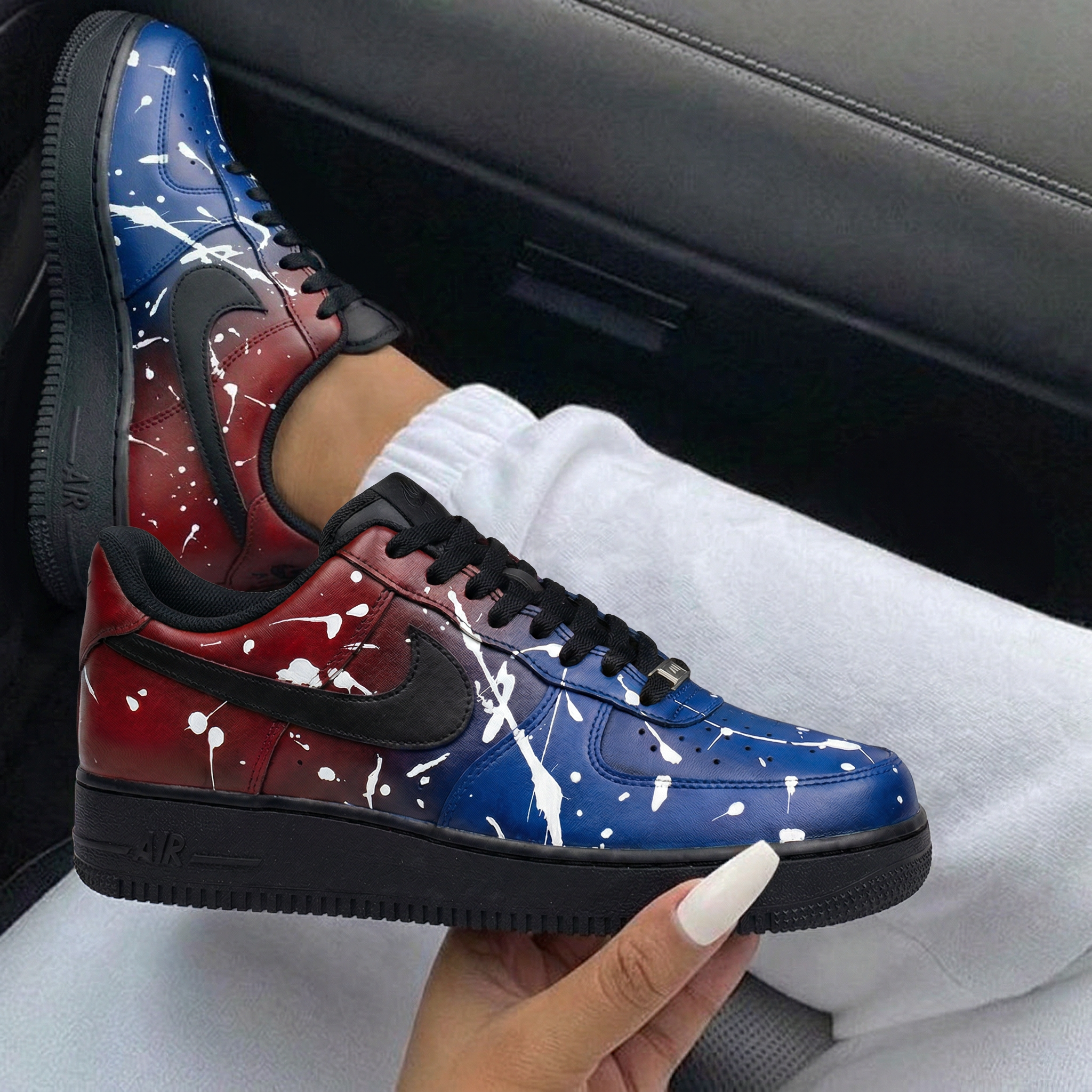 Blue Red White Splatter Custom Air Force 1-shecustomize
