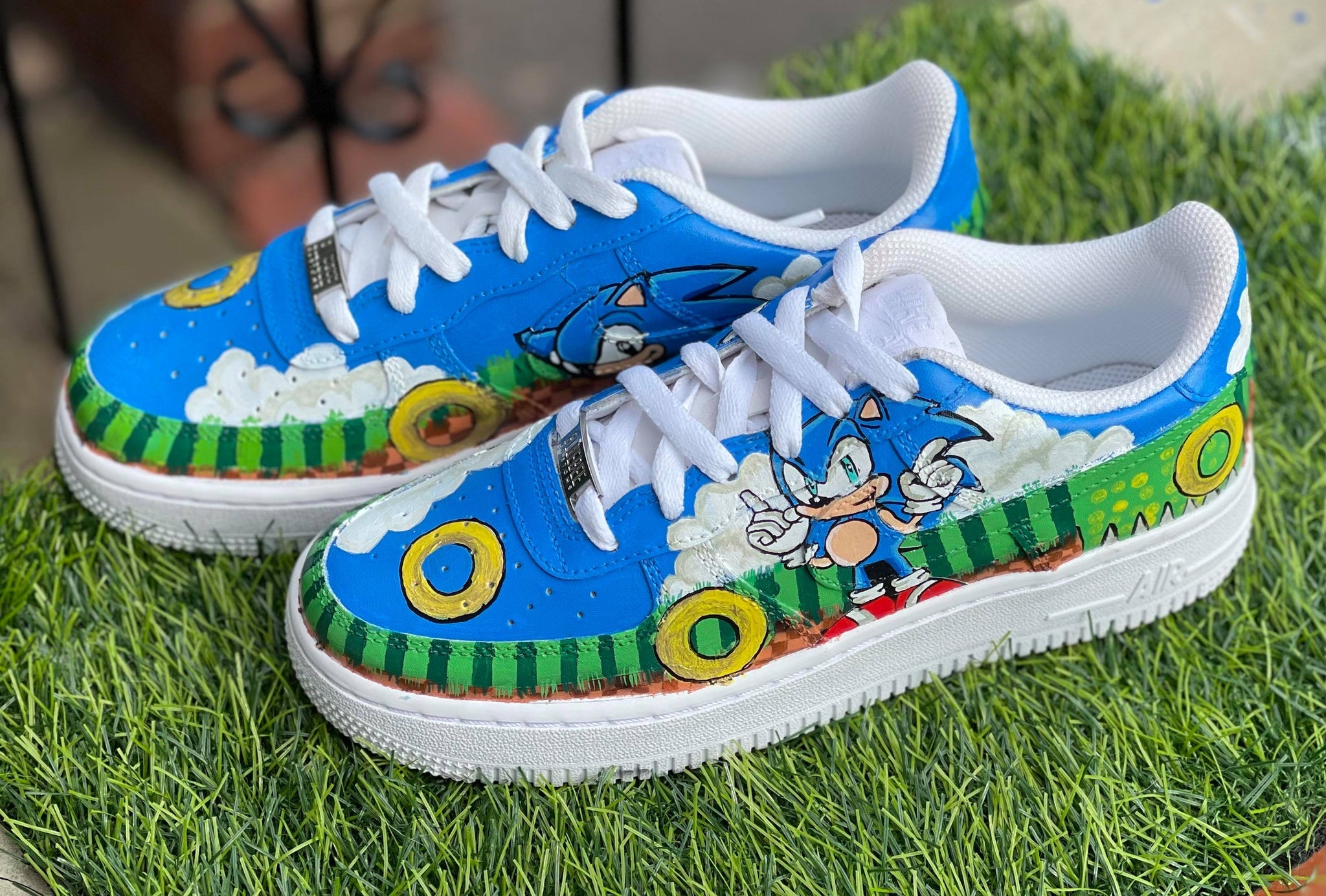 Blue Sonic - themed Custom Air Force 1-shecustomize