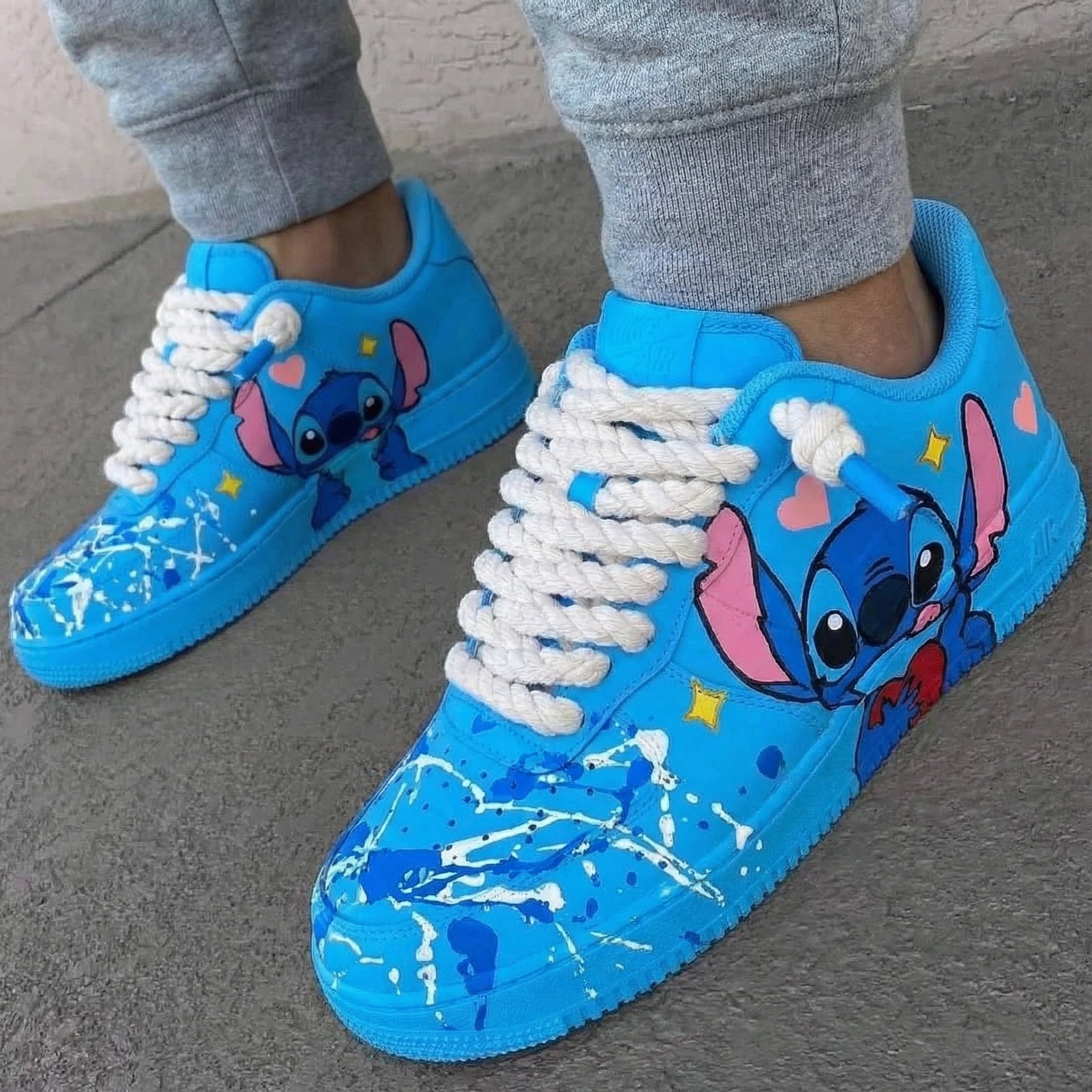 Blue Stitch - themed Splatter Custom Air Force 1-shecustomize
