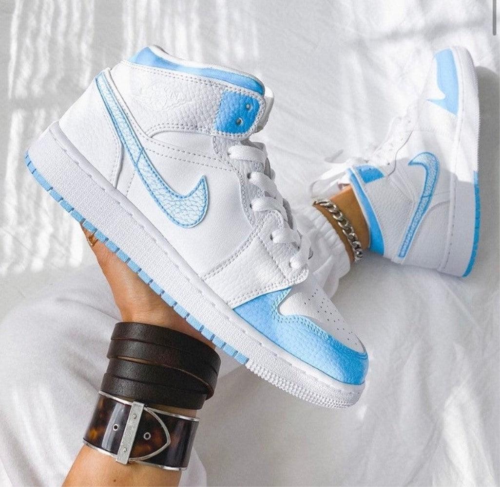 Blue Swoosh Custom Air Jordan 1 Mids-shecustomize