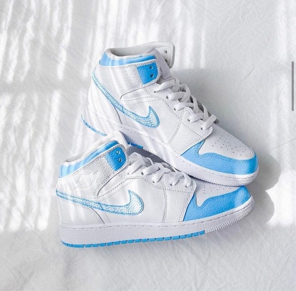 Blue Swoosh Custom Air Jordan 1 Mids-shecustomize