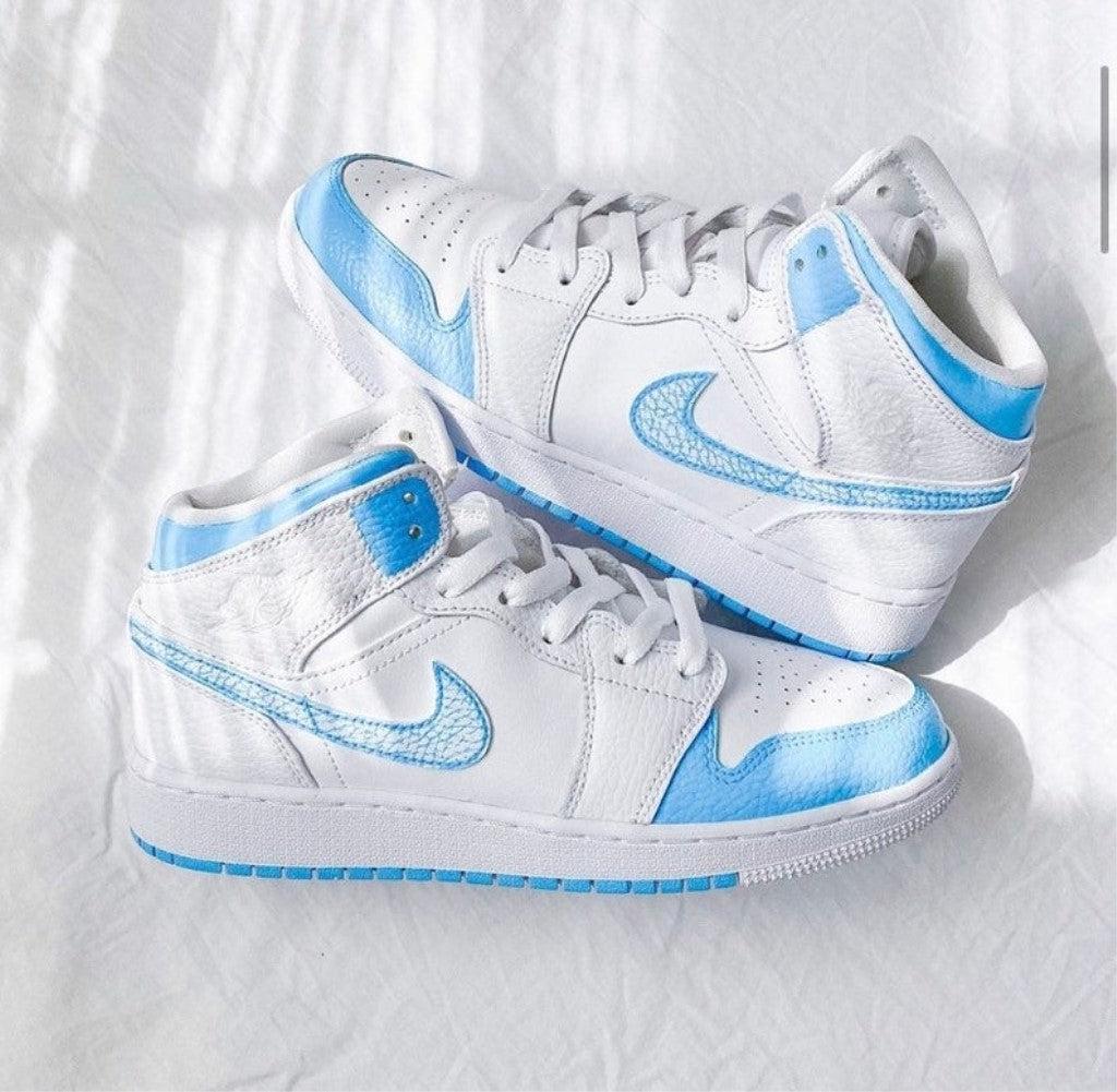 Blue Swoosh Custom Air Jordan 1 Mids-shecustomize