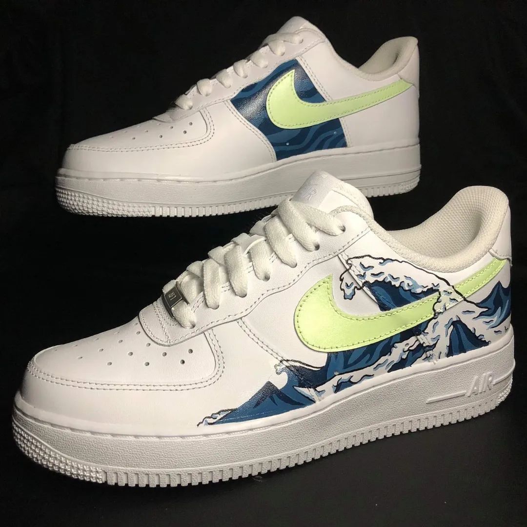 Blue Wave and Lime Green Swoosh Custom Air Force 1-shecustomize