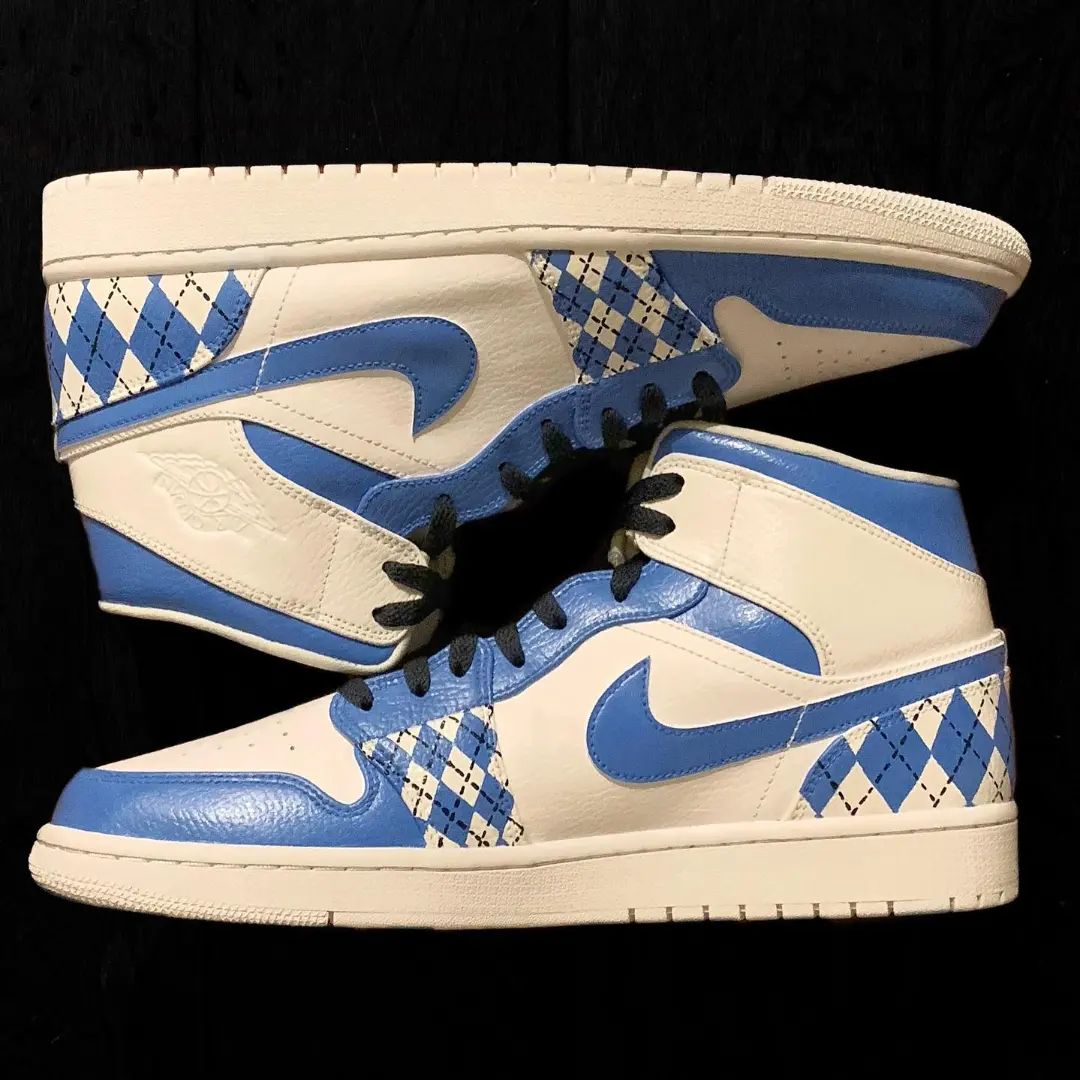 Blue White Argyle Custom Air Jordan 1-shecustomize