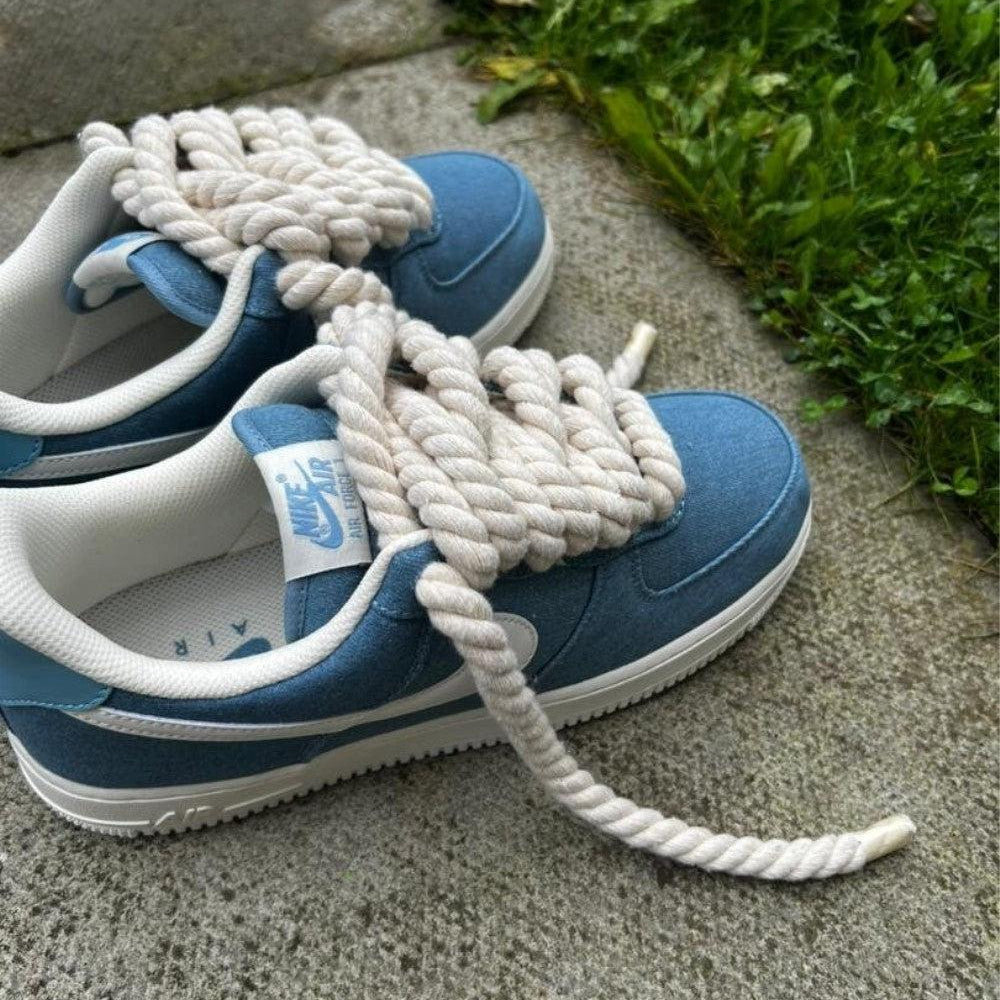 Blue White Chunky Laces Custom Air Force 1-shecustomize
