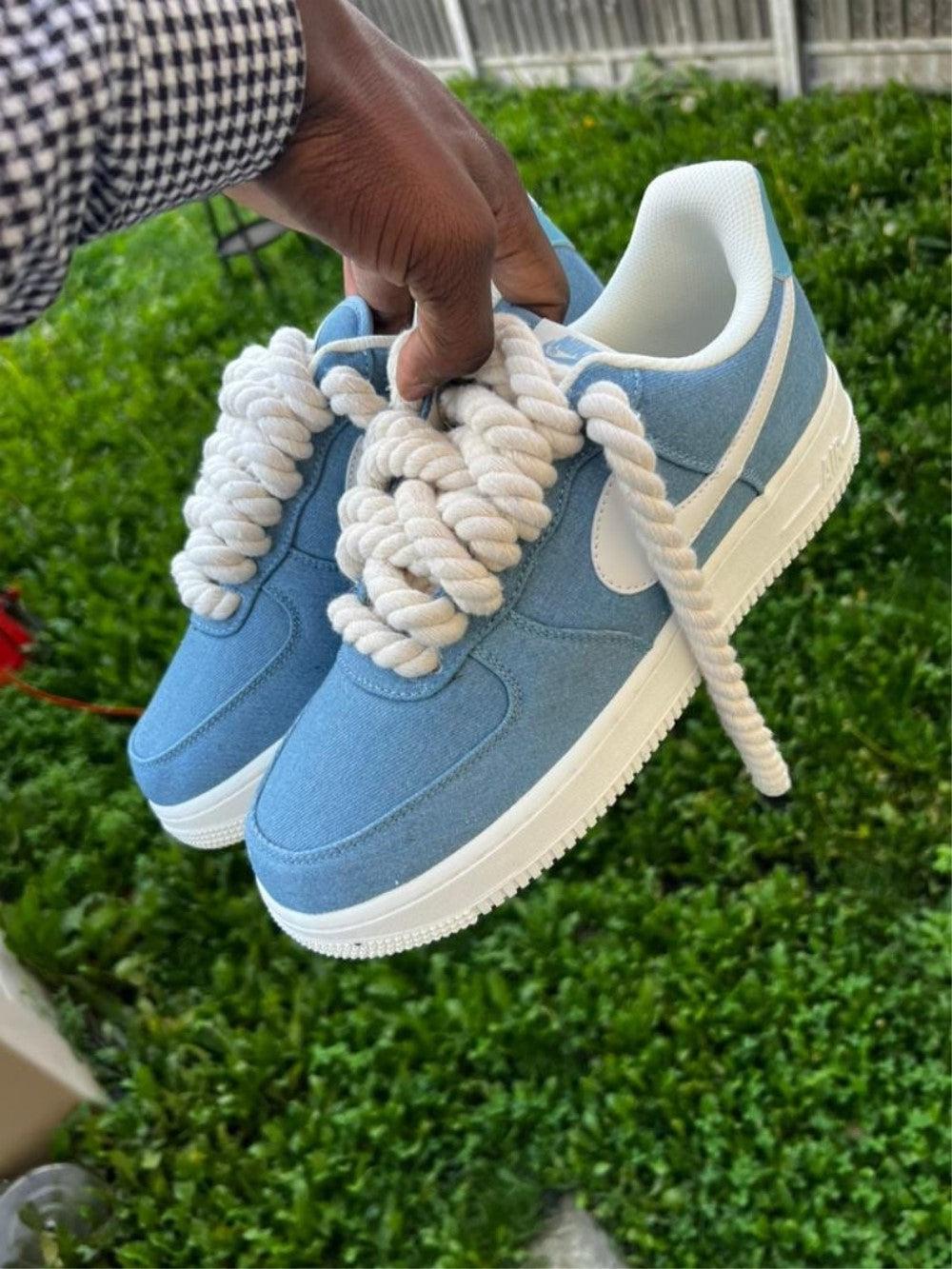 Blue White Chunky Laces Custom Air Force 1-shecustomize