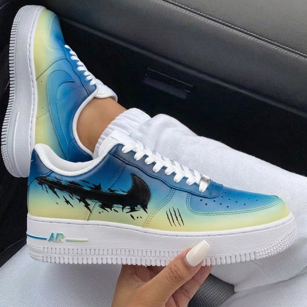 Blue Yellow Black Gradient Scratch Custom Air Force 1-shecustomize