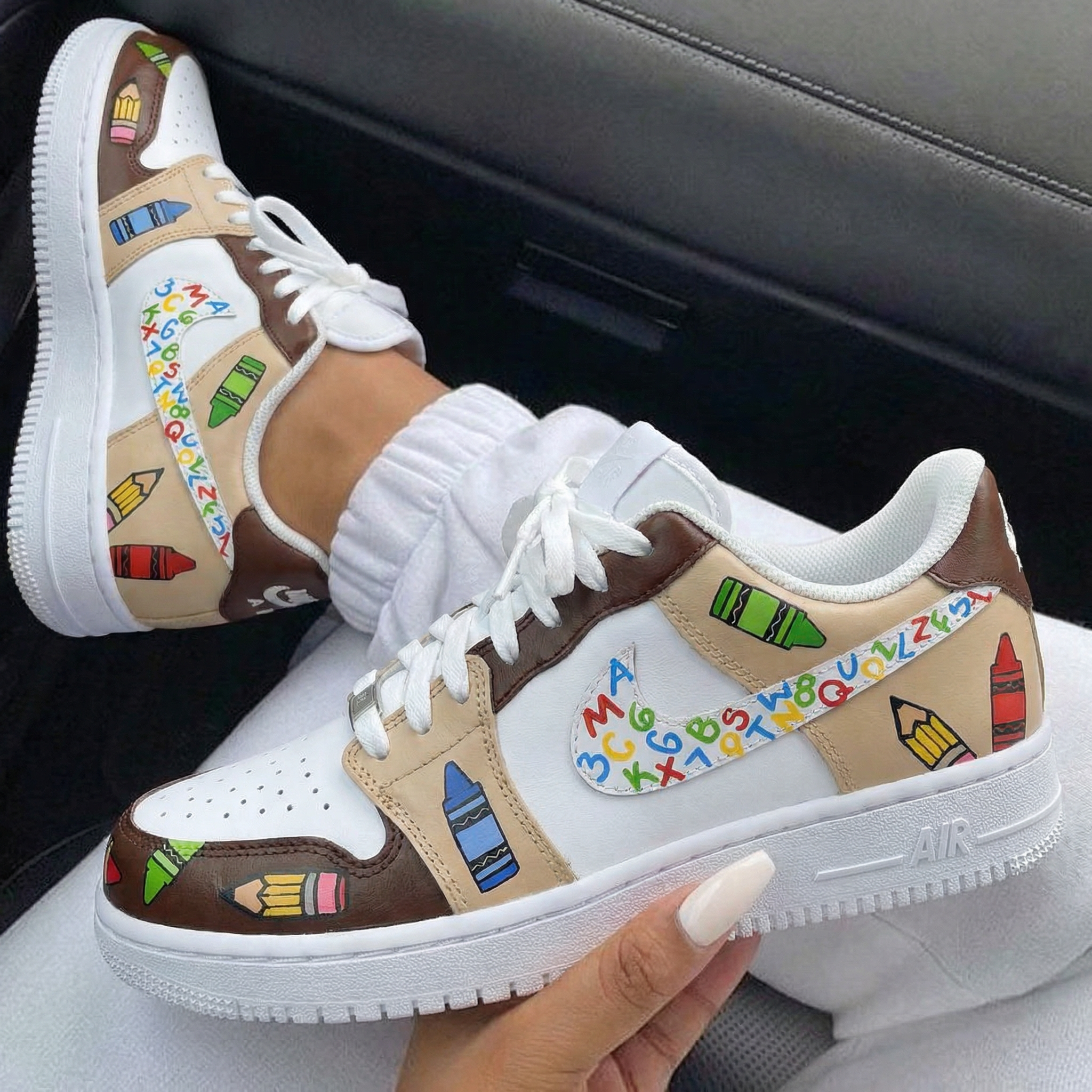 Brown Beige Crayon and Alphabet Custom Air Force 1-shecustomize